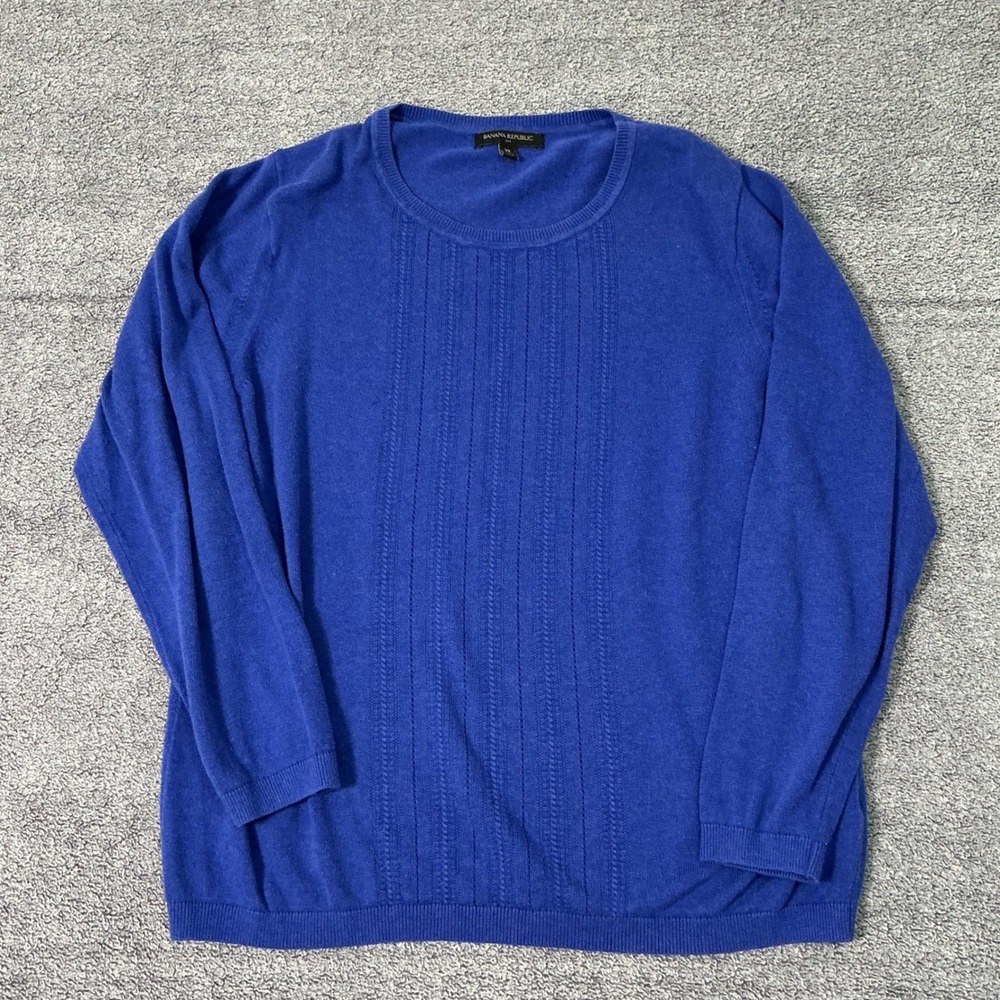 Banana Republic Women XL Blue Cotton Rayon Crew Neck Knit Sweater FA17 V/3412
